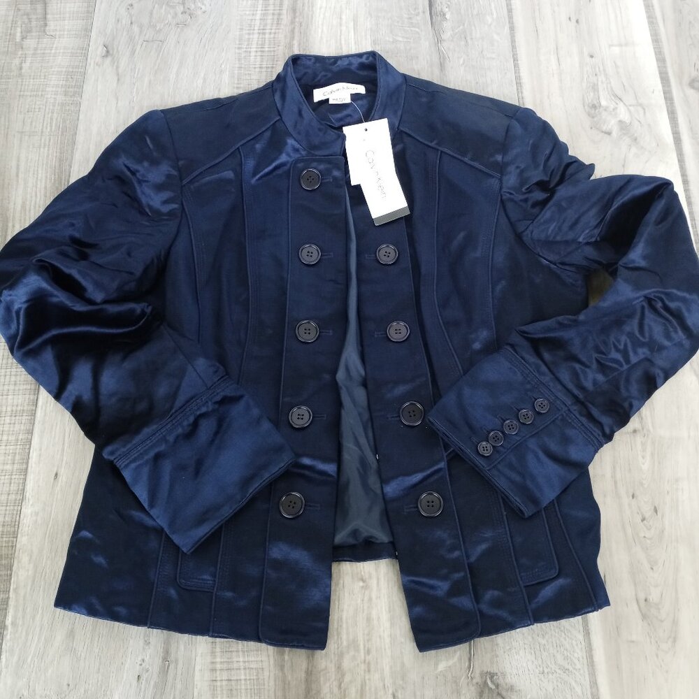 Calvin Klein Blue Blazer Linen Silk Blend Velvet size 16 New w/ Tags